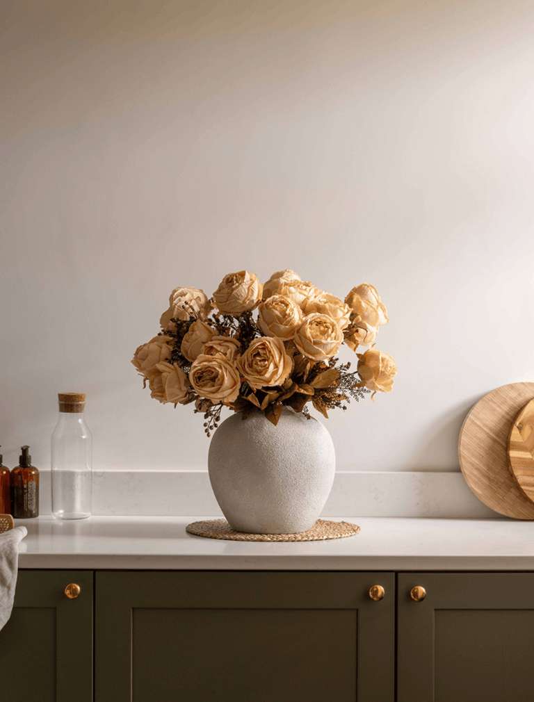 Faux Large Rose Arrangement - Beige (3 Stems/21 Roses)