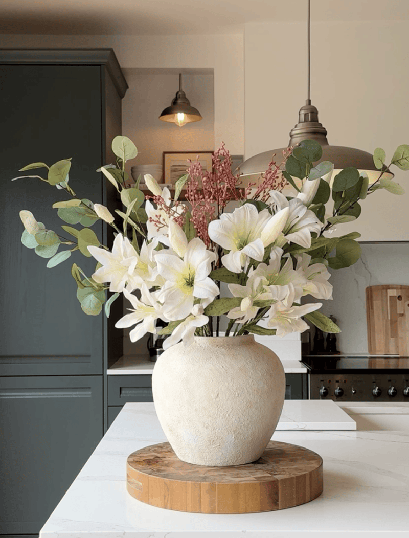 Faux Arrangement - White Lily & Eucalyptus