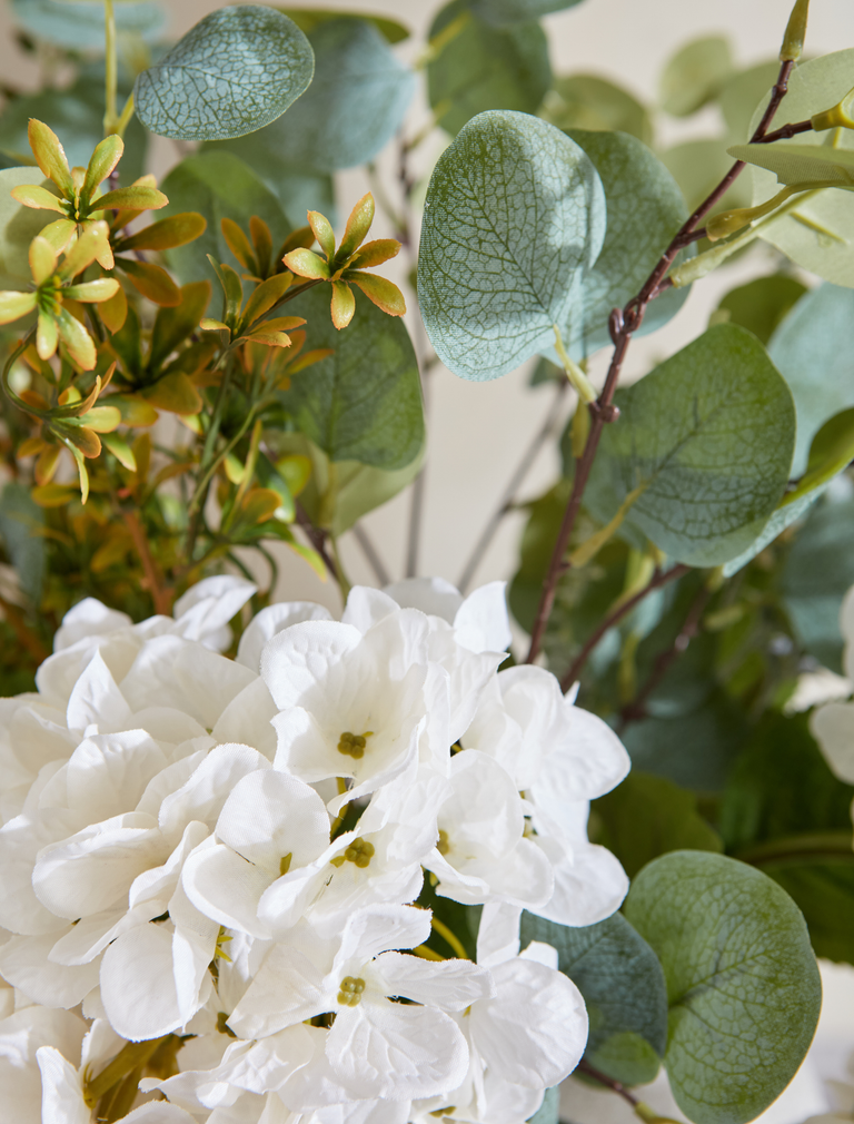 Faux Arrangement - Eucalyptus & White Hydrangea
