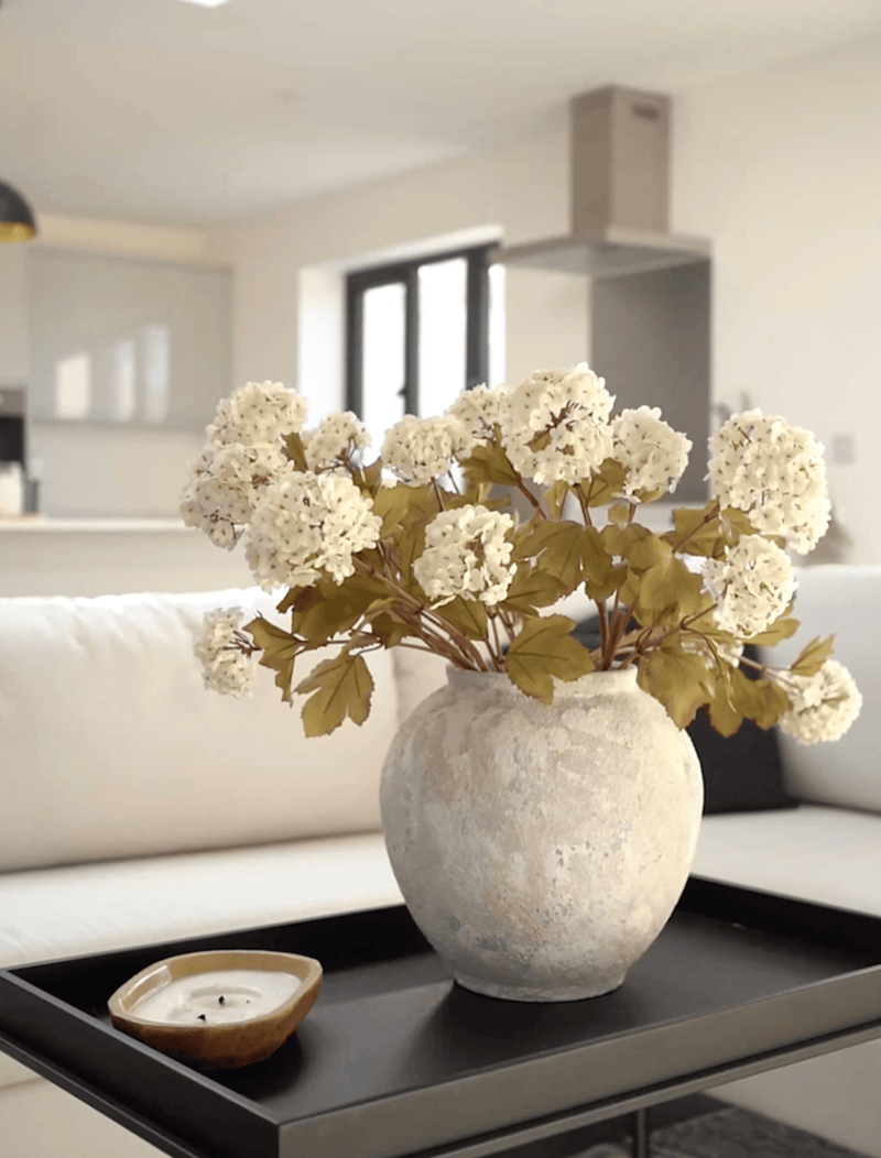 Faux Viburnum Flower - White (7 stems / 21 heads)