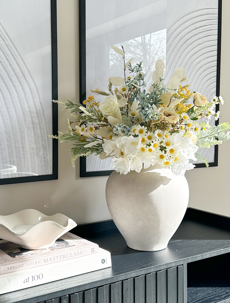 Faux Spring Arrangement - White & Yellow Meadow