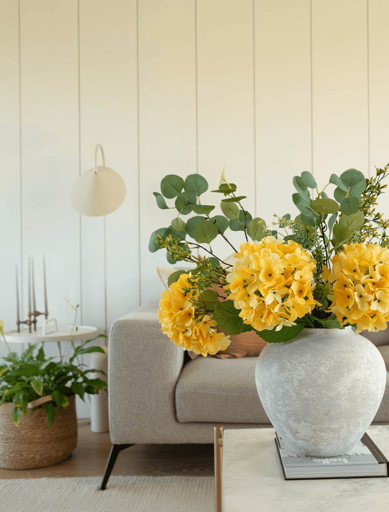 Faux Arrangement - Eucalyptus & Yellow Hydrangea