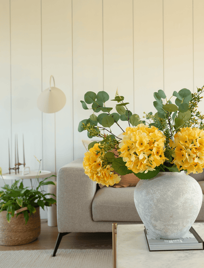 Faux Arrangement - Eucalyptus & Yellow Hydrangea