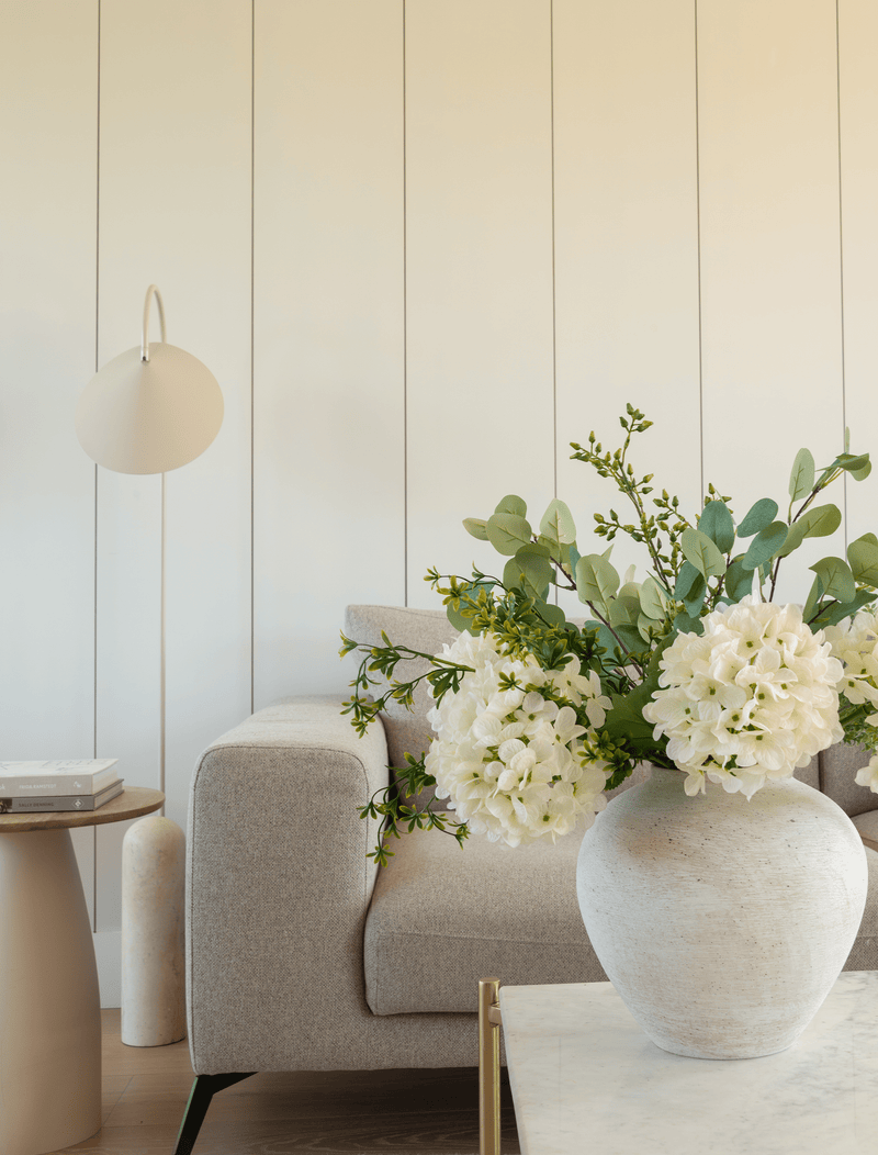 Faux Arrangement - Eucalyptus & White Hydrangea