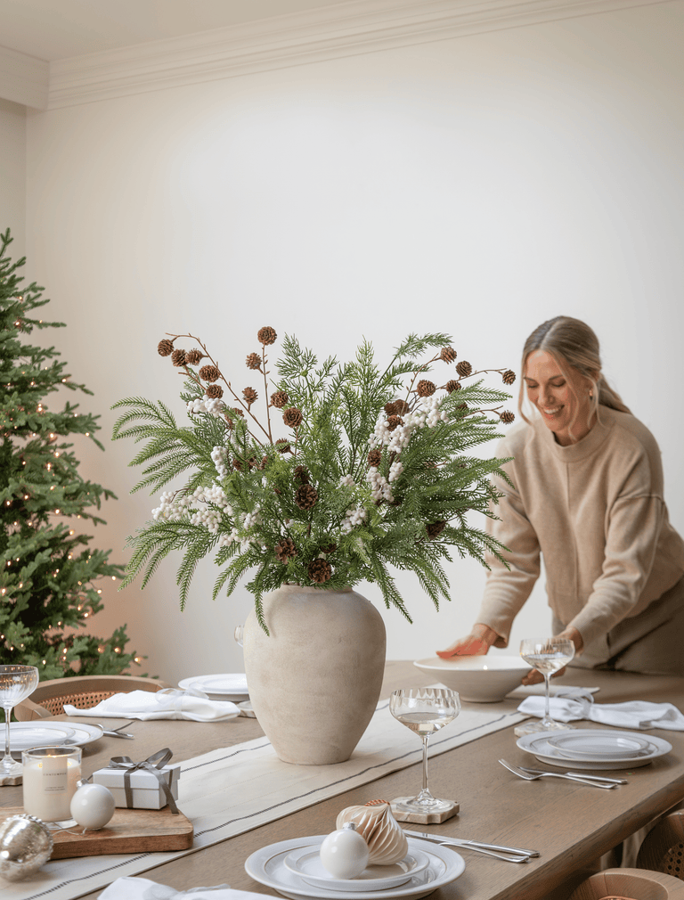 Faux Arrangement - White Berry & Pine Cone