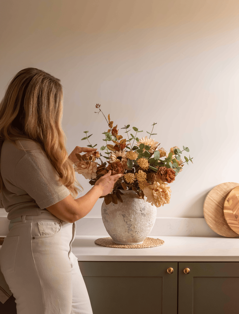 Faux Autumn Arrangement - Green & Beige
