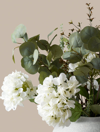 Faux Arrangement - Eucalyptus & White Hydrangea