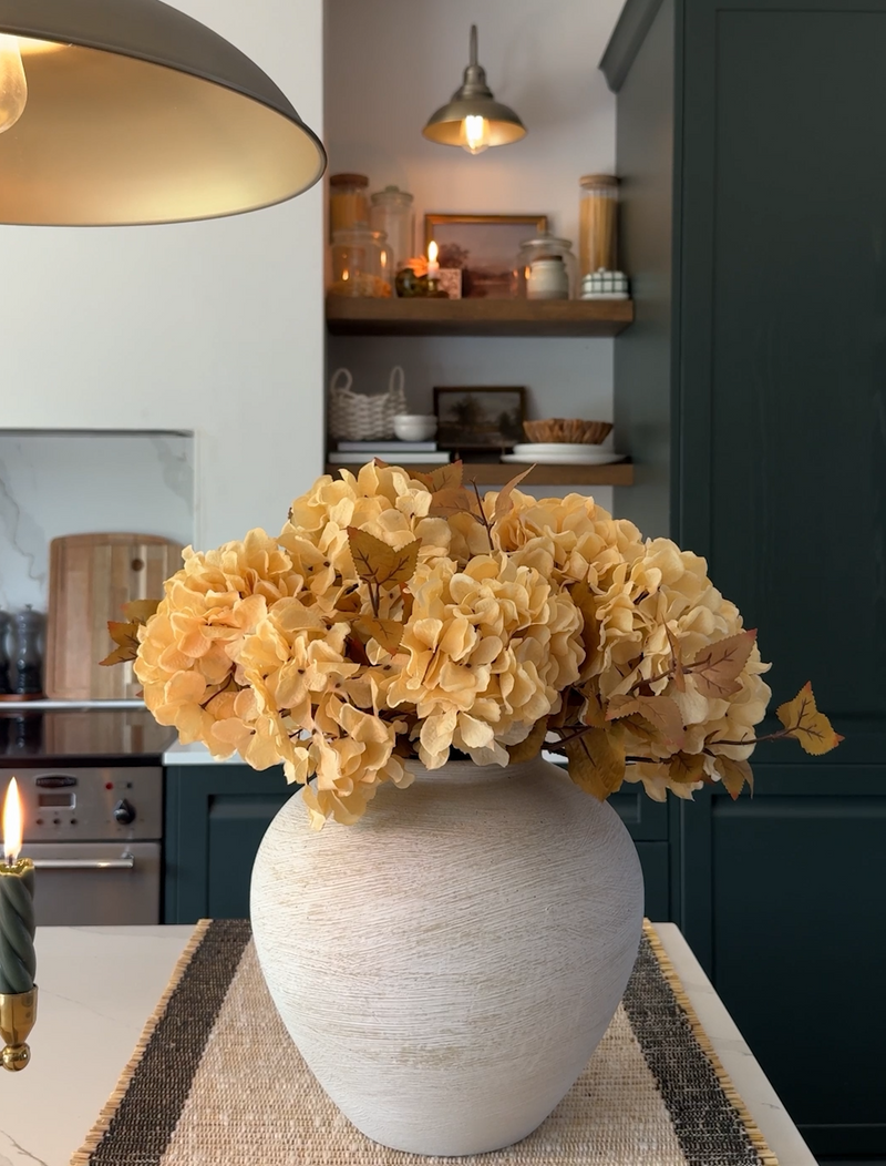 Faux Hydrangea Autumn Bouquet - Cream (7 stems)