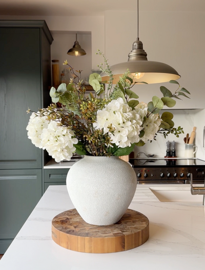 Faux Arrangement - Eucalyptus & White Hydrangea