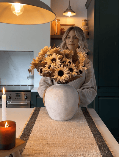 Faux Autumn Sunflower - Beige (3 Stems/21 Sunflowers)