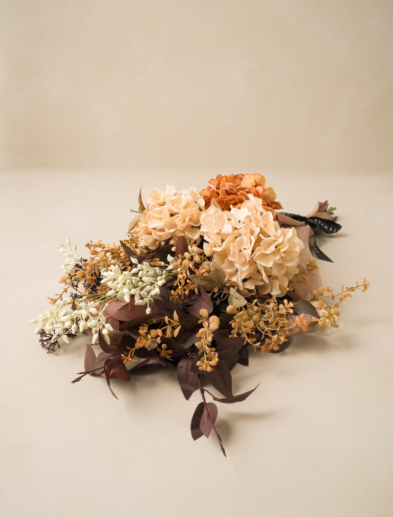 Faux Arrangement - Orange Hydrangea & Eucalyptus