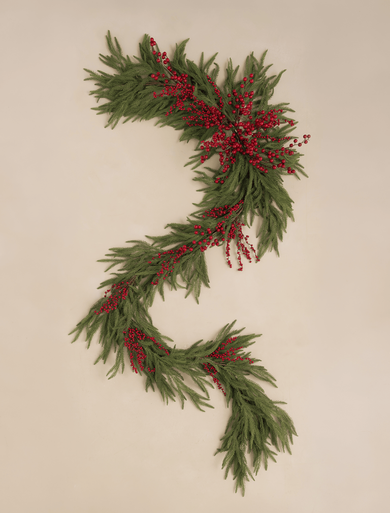 Faux Red Berry & Norfolk Garland 180cm / 70 inches