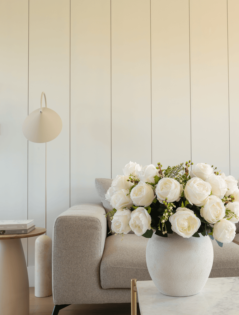 Faux Large Rose Arrangement - White Ivory (3 Stems/21 Roses)