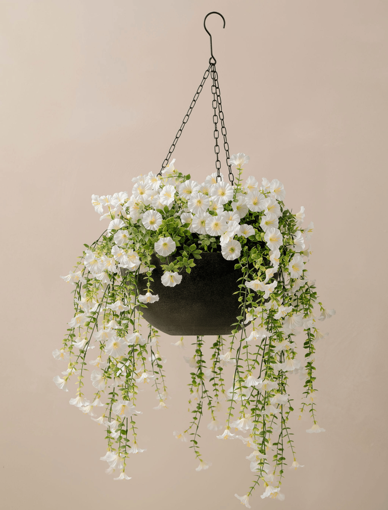 Outdoor Hanging Petunia Basket - White