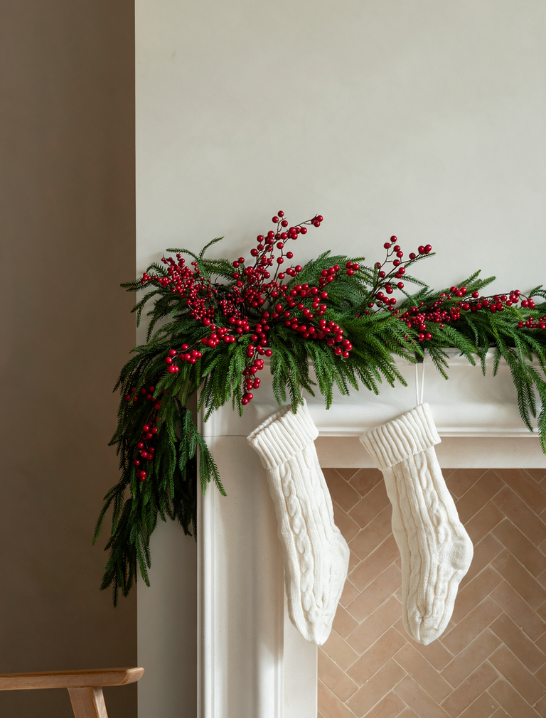 Faux Red Berry & Norfolk Garland 180cm / 70 inches